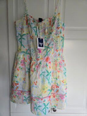 Roller Rabbit x Target Vacation Drop Waist Mini Dress Yellow/Green -LARGE - NEW